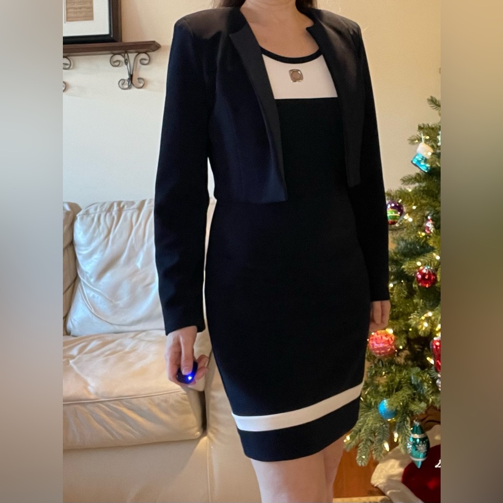 Joseph Ribkoff Black and White Midi Dress
